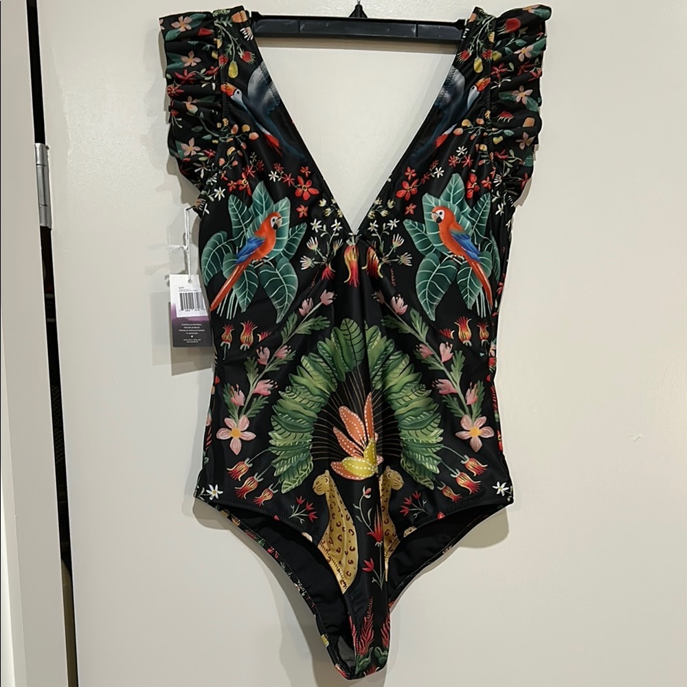 Averie Floral Black Women’s One Piece Bathing Suit, NWT, Size XL